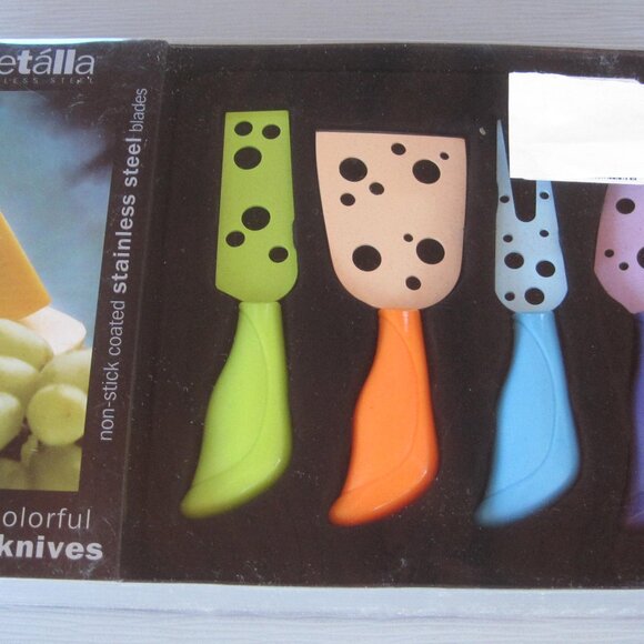 Cheese Knives Set Of 4 Metalla Stainless Steel blades - Picture 2 of 4